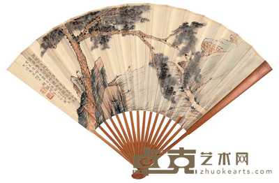 胡若思 己巳（1929年）作 听松图 成扇 